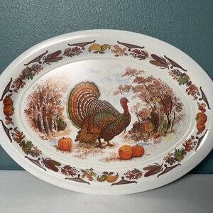 Vintage Melamine Thanksgiving Day  Large Oval Turkey Platter  21"x15"
